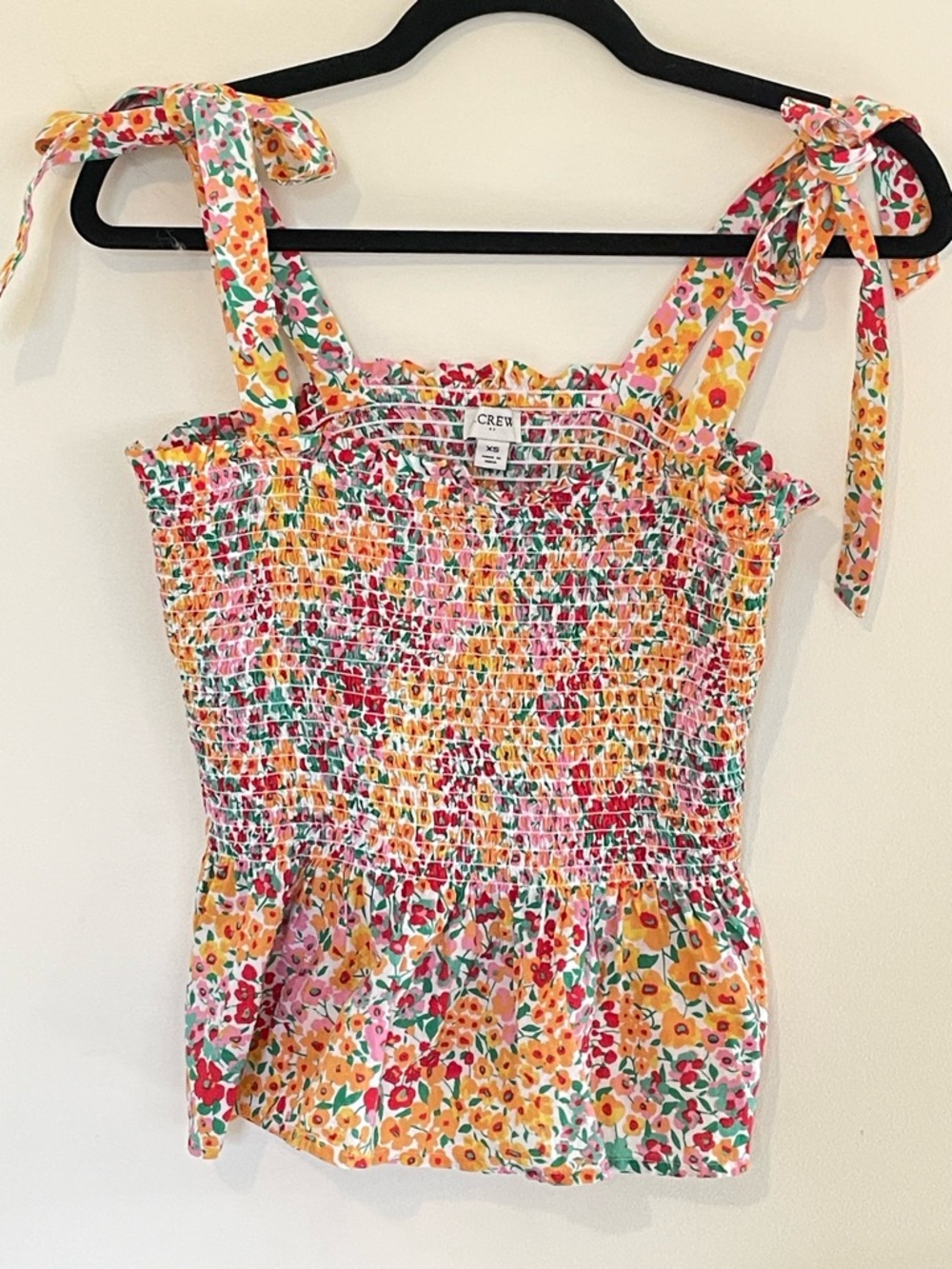 J. Crew Floral Smocked Tie-Strap Tank Top in Yellow, Pink, Green